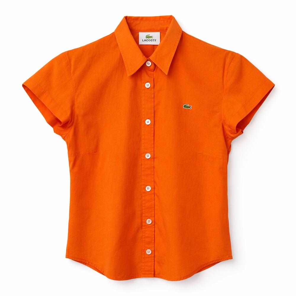 Lacoste Orange Button Front Shirt Crocodile Logo Size 34 XS Woman